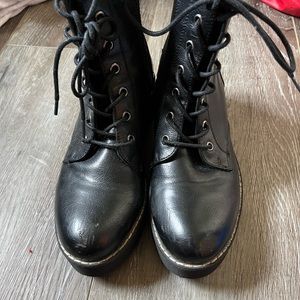 Black leather lace up boots